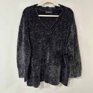 Zara Limited Edition Oversized V-Neck Charcoal Black Chunky Sweater Size Large